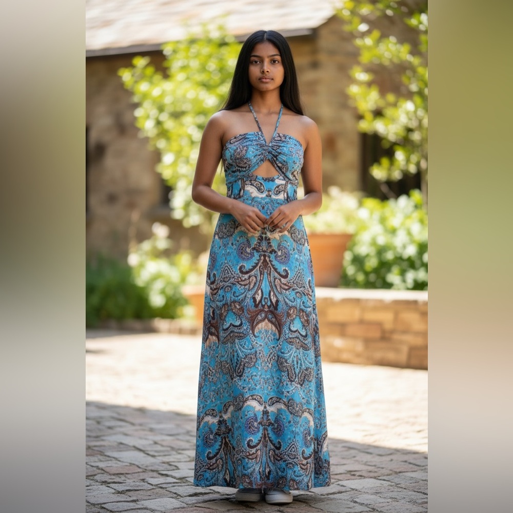 Topshop PETITE Blue Paisley Maxi Dress